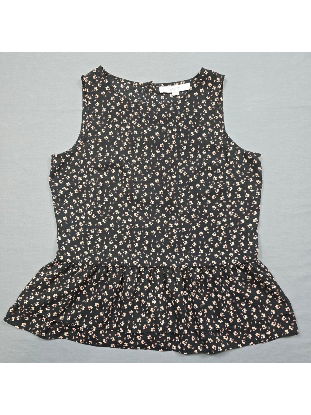 Ann Taylor Loft SP Petite Women’s Peplum Top Black Floral Sleeveless Button Back